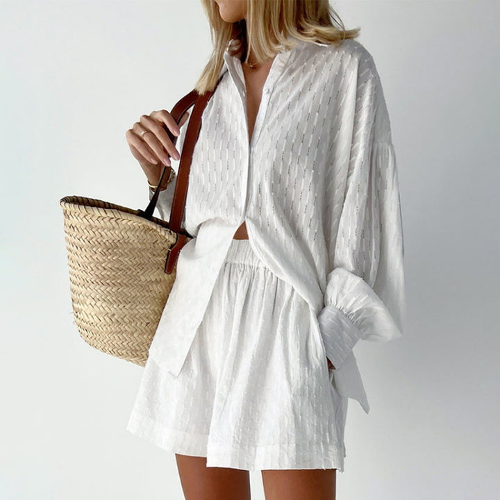 Women's stylish short sleeve pajama set with textured surface finish Lune London