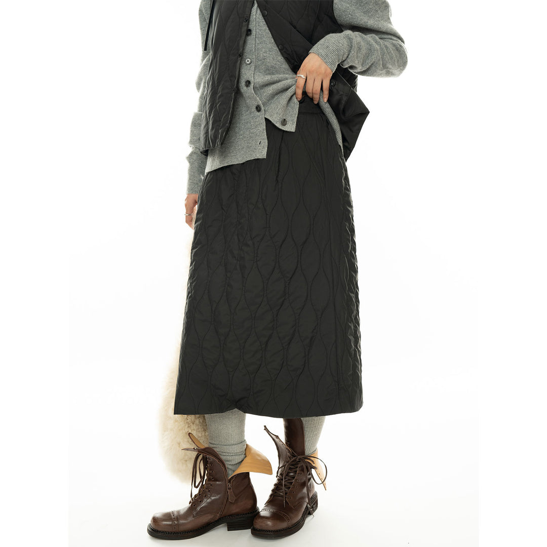 Women's Quilted Midi-Length A-Line Padded Skirt with Thermal Lining Amarae