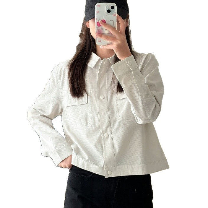 Women's Short Overshirt Jacket made of textured canvas with chest pockets Amarae