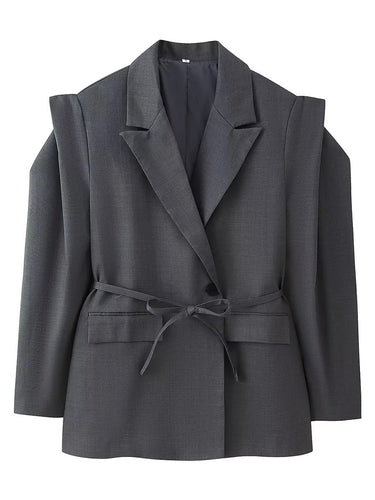 Trendy women's blazer jacket with belt and silk look Amarae