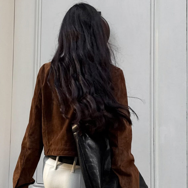 Faux leather jacket for women with a modern high collar and a lightweight fit Lune London