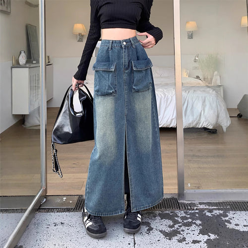 Jupe en denim longue pour femme avec poches généreuses Chic & Stil