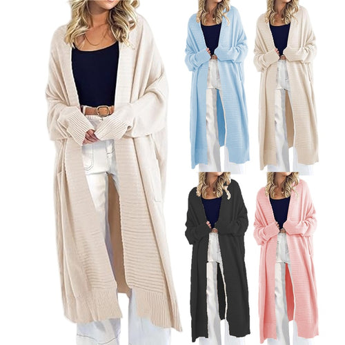 Women Long knit cardigan with open pockets and structured design Amarae