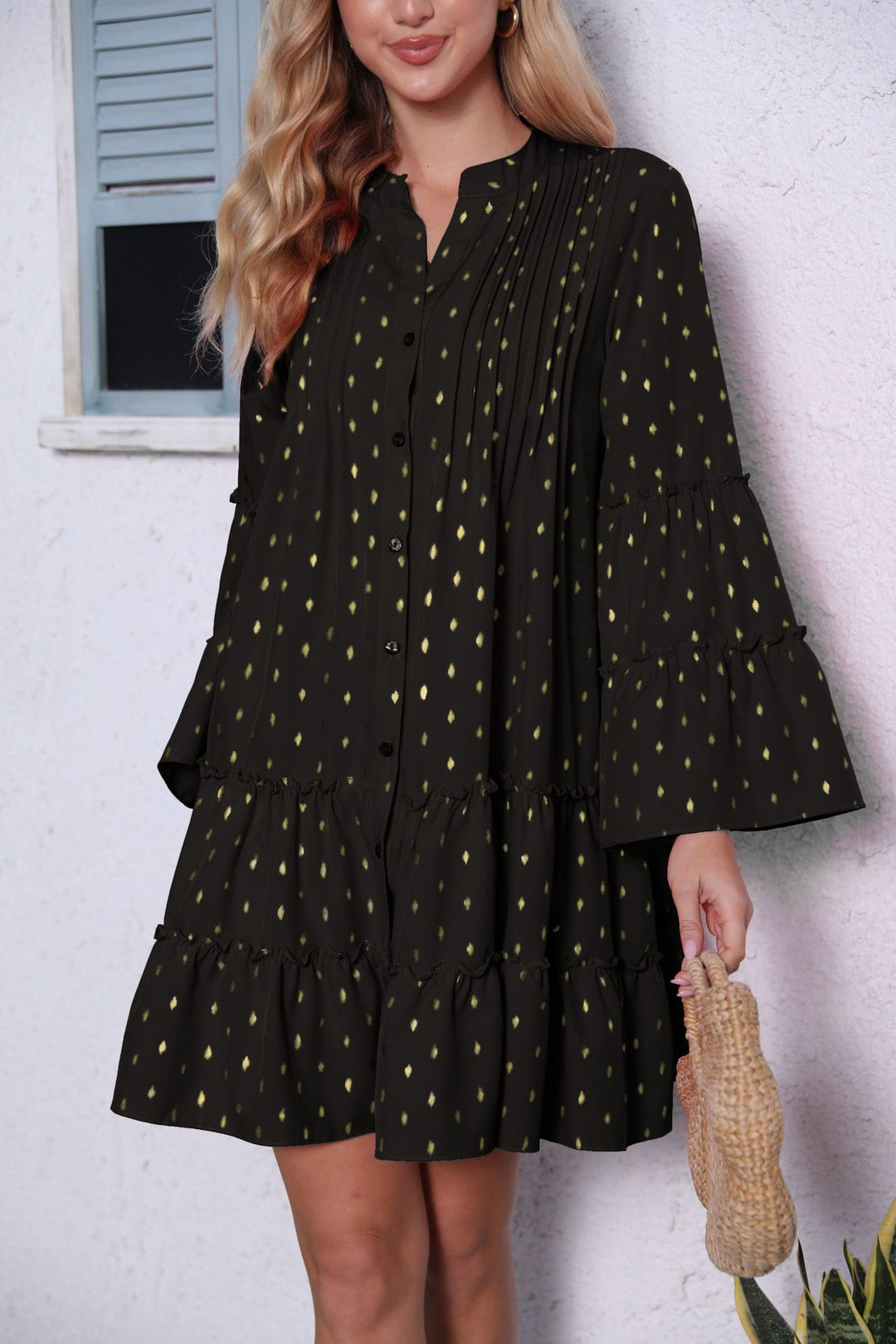 Casual shirt dress for women with ruffled details and button placket Lune London