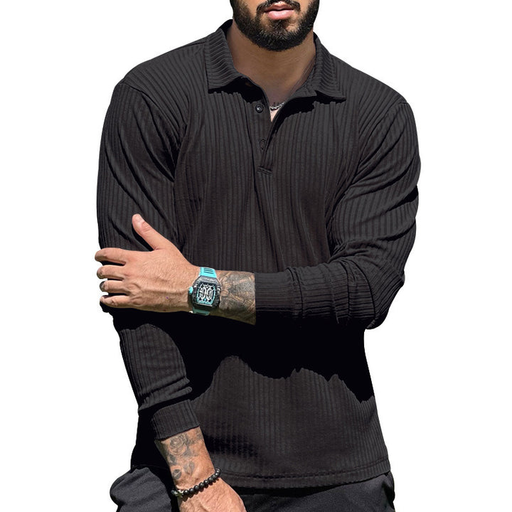 Long sleeve polo shirt for men with textured design and elegant button placket Lune London