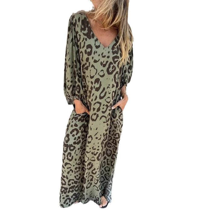 Maxi dress for women with deep V neckline and side pockets Lune London