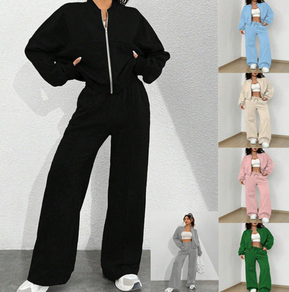 Women's short zip-up hoodie with high-waist wide jogger set Amarae