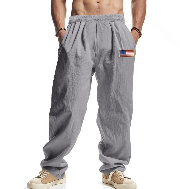 Casual men's pants with adjustable waistband and American patch Lune London