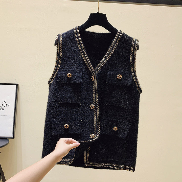 Women's vest with pockets and decorative button Lune London