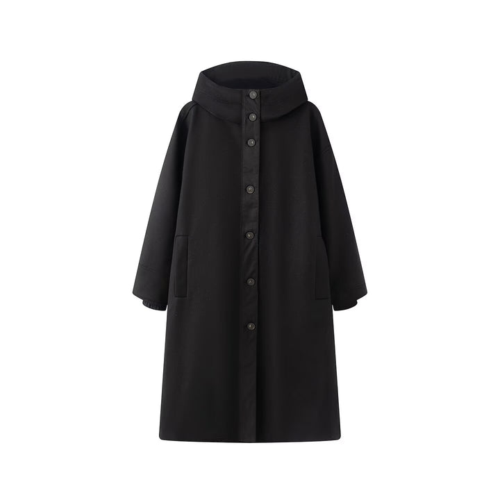 Ladies Oversized Coat with High Stand-up Collar and Continuous Button Placket Amarae