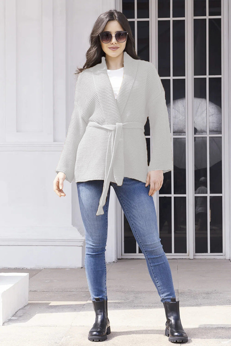 Women Chunky Knit Cardigan with Belt and Loose Fit Lune London