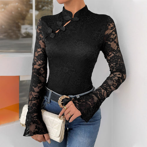 Lace bodysuit for women with mandarin collar detail Amarae
