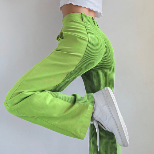 High-waisted relaxed fit pants for women with vertical ribbed details Amarae