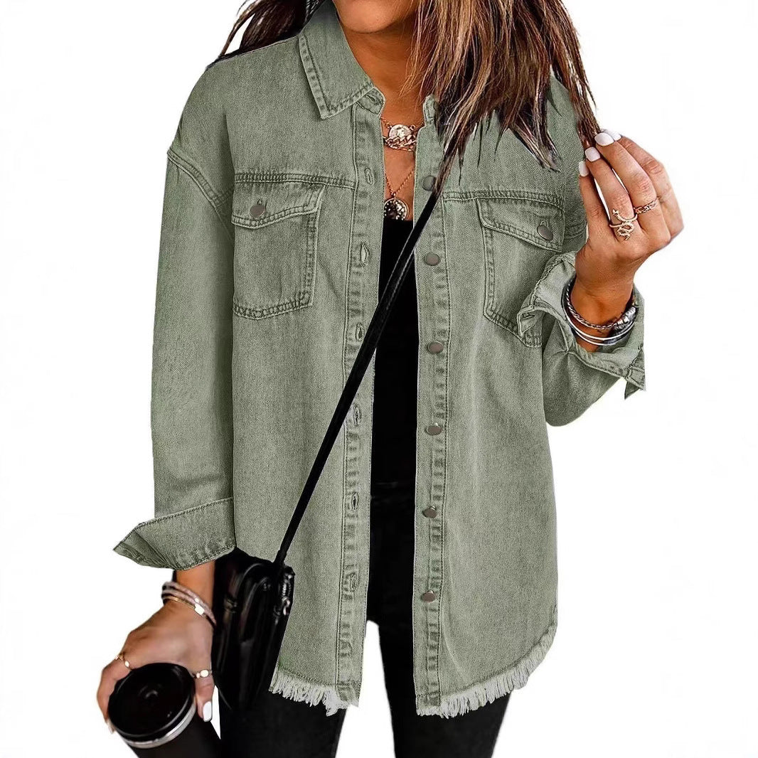 Women's Oversized Denim Shirt with Fringes Lune London