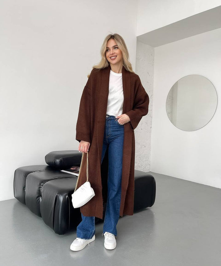 Ladies Long Cardigan with Deep Collar Lune London
