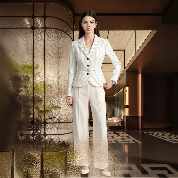 Women Tailored Pinstripe Blazer and Palazzo Pants Set Amarae