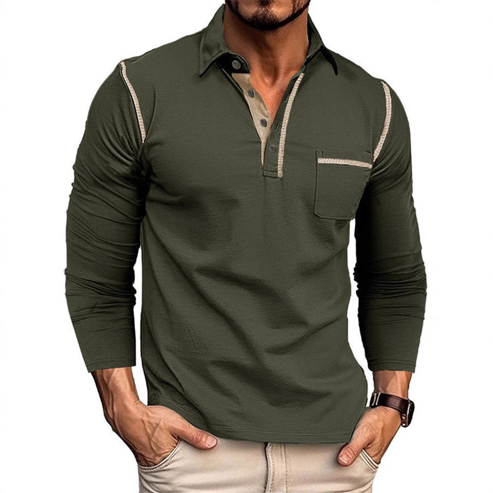 Men's trendy long sleeve polo with practical chest pocket and elegant contrasting details Lune London