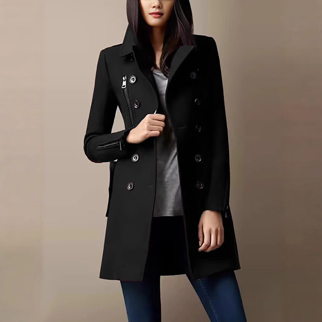 Fashionable short women's coat with double-breasted buttons and side zips Lune London