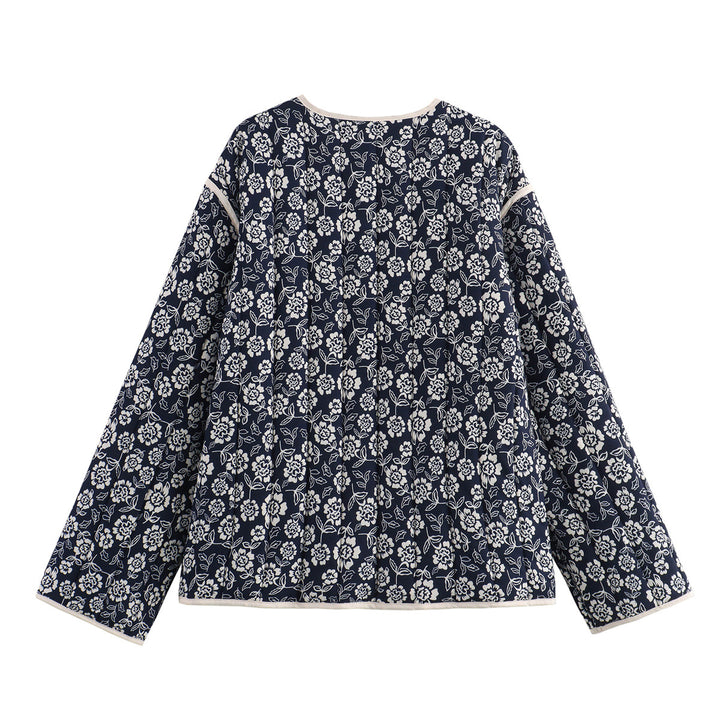 Quilted women's jacket with floral design and practical pockets Lune London