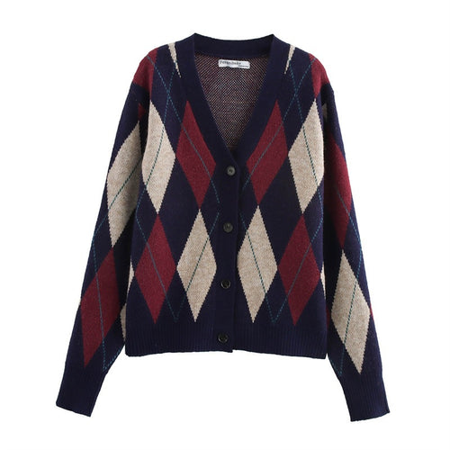 Women's knit sweater jacket with classic checked patterns Amarae