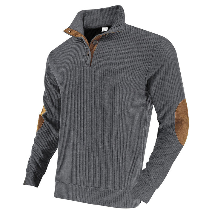Knitted sweater for men with modern high collar and contrasting leather details Lune London