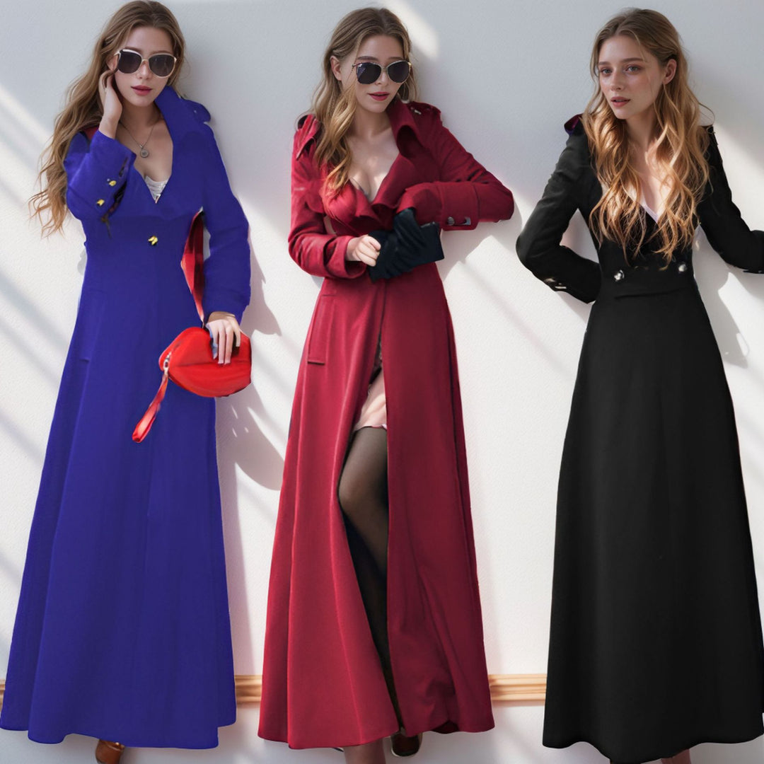 Ladies Elegant long coat with classic lapels and modern accents Amarae
