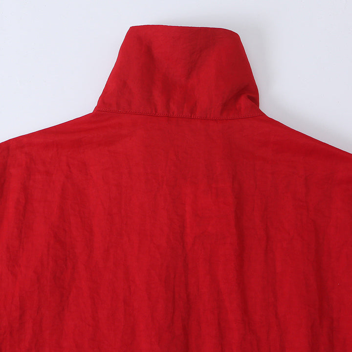 Women's Boxy Transitional Jacket with Stand Collar and Snap Placket Amarae