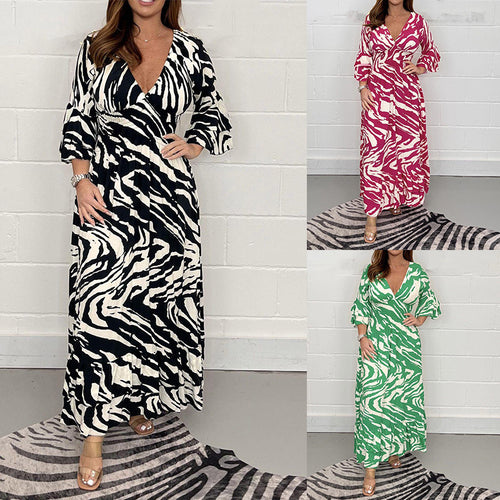 Maxi dress for women with V-neck and flounces Amarae