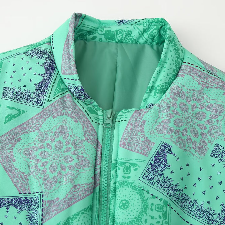 Women's cropped bomber jacket with bandana pattern and elastic hem Amarae