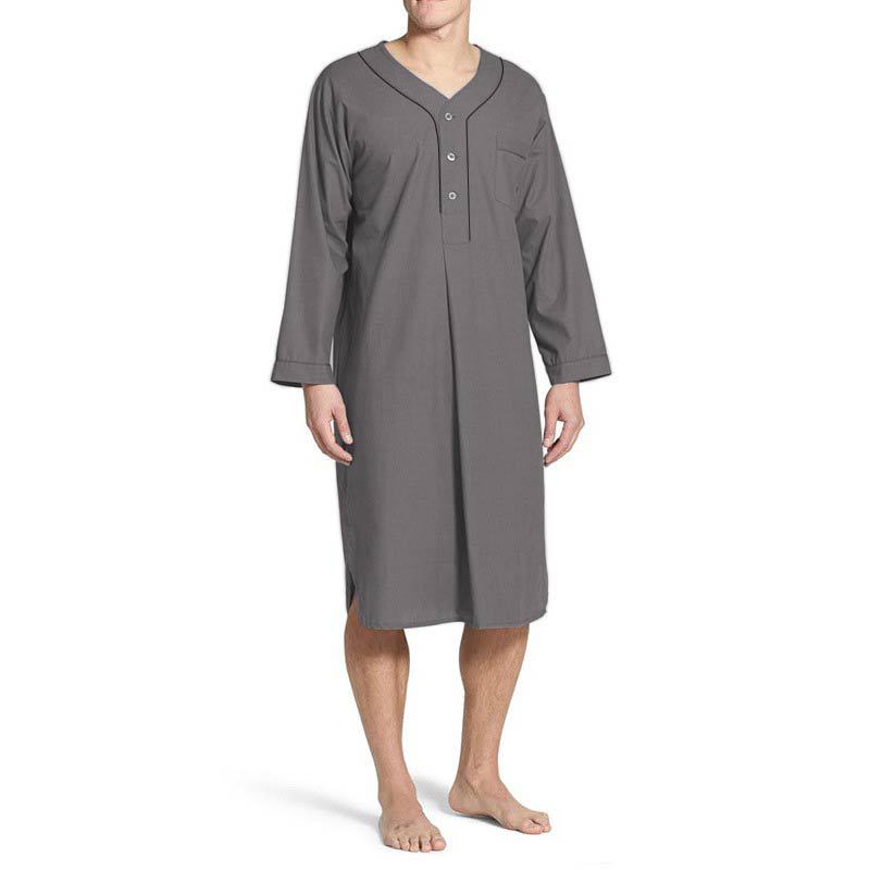 Men's Nightgown with Elegant Button Placket and Practical Chest Pocket Lune London