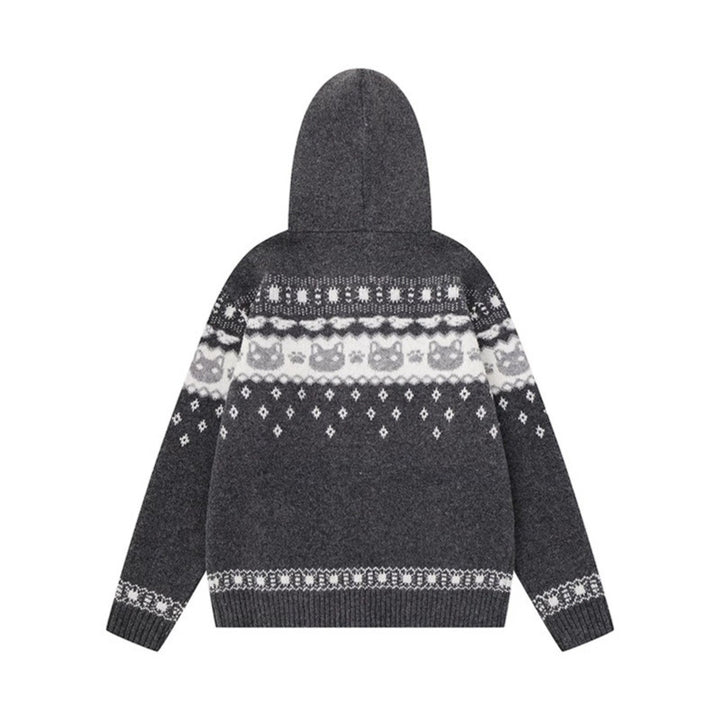 Women's Hooded Knit Jacket with Norwegian Pattern, Double Zip and Kangaroo Pockets Amarae