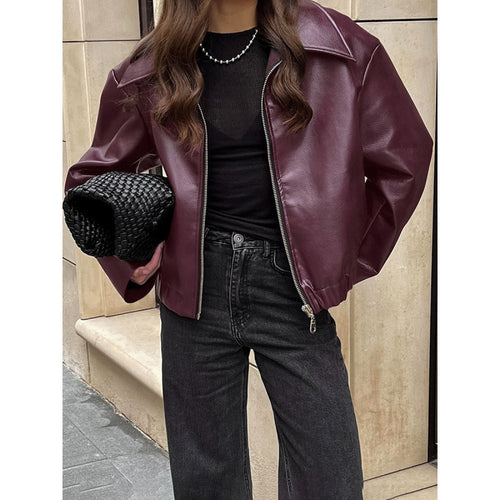 Women's faux leather jacket with oversized cut and classic collar Amarae