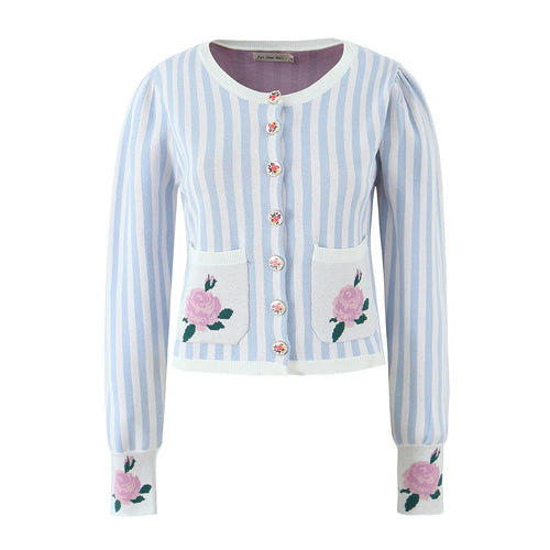 Knit jacket for women with floral design and detailed button placket Amarae