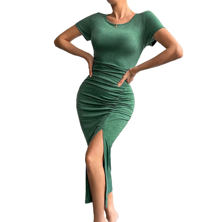Robe enveloppante ajustée pour femmes avec fente sur le côté et détails en volants Chic & Stil