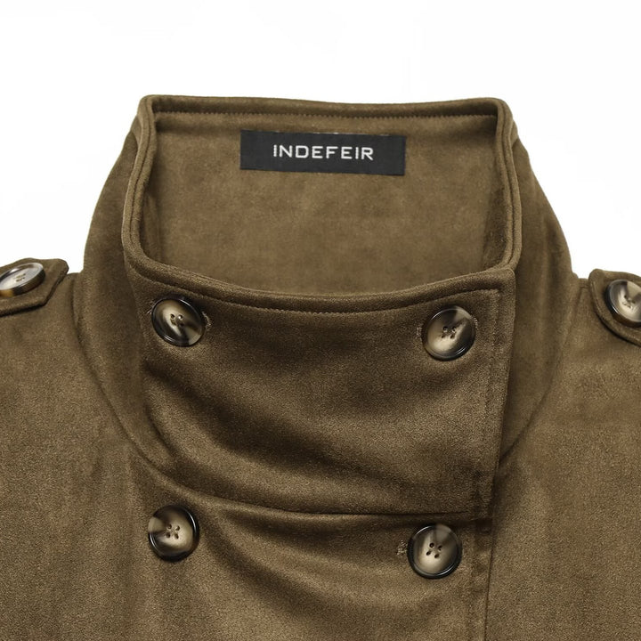 Women's Sleeveless Double-Breasted Trench Vest with High Stand Collar and Shoulder Tabs Amarae