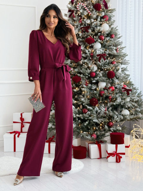 Ladies elegant jumpsuit with belt at the waist and wide legs Lune London