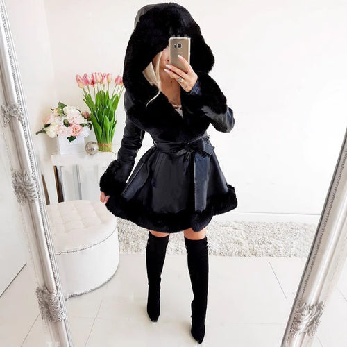 Trendy faux leather jacket for women with sherpa lining Amarae