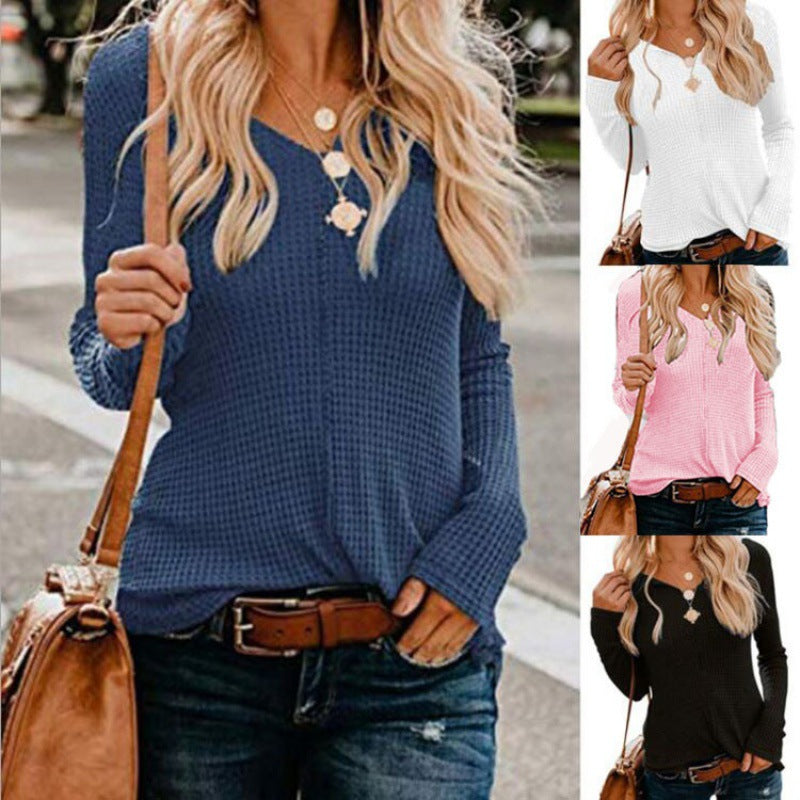 Sweater Waffle Femme avec Col V et Coupe Décontractée Chic & Stil