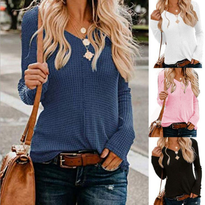 Sweater Waffle Femme avec Col V et Coupe Décontractée Chic & Stil