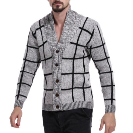 Men's knitted V-neck jacket with a modern plaid pattern Amarae