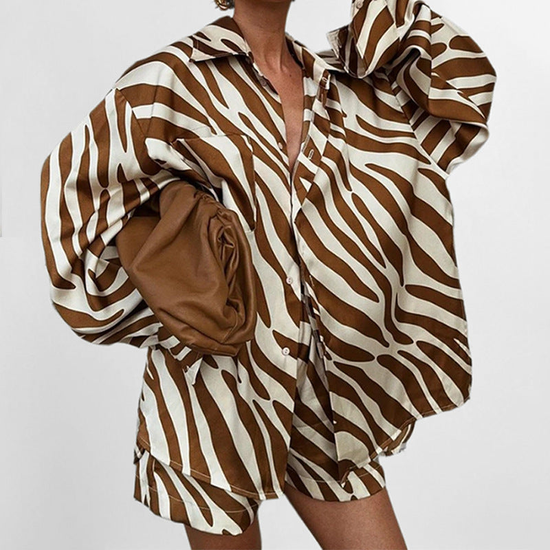 Chemise Oversize Femme avec Imprimé Zèbre et Manches Courtes Chic & Stil