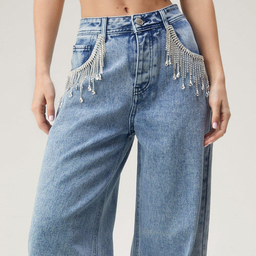 Women High-Waisted Wide Leg Jeans with Subtle Distressing Amarae