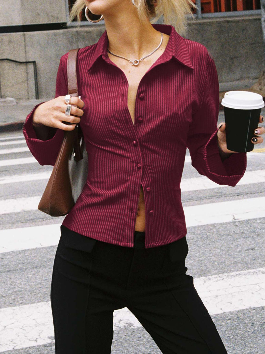 Women's Fitted Striped Shirt with Classic Collar Lune London