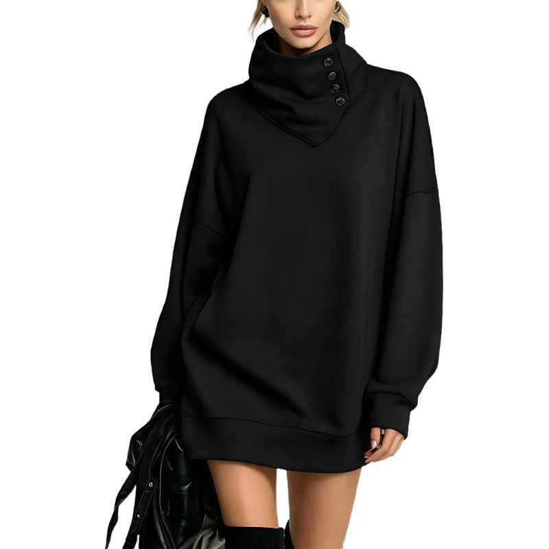 Women's Oversize Sweatshirt Dress with High Button Collar Amarae