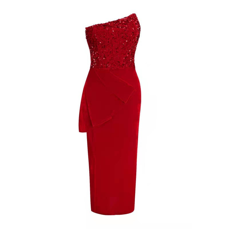 Lune London one-shoulder sequin evening dresses