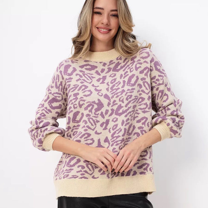 Pull en maille épaisse pour femmes avec un design léopard sauvage et coupe décontractée Chic & Stil