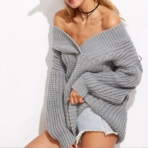 Chunky knit sweater for women with a décolleté design and oversized cut Amarael