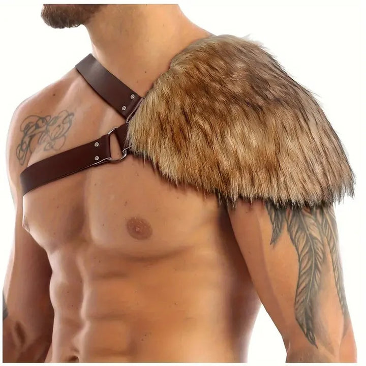 Men's shoulder strap with faux fur padding and adjustable leather strap Amarae