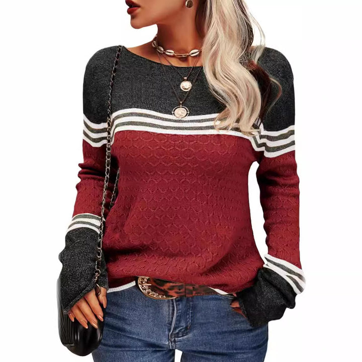 Pull tricoté décontracté pour femmes avec des blocs de couleur contrastants et une texture unique Chic & Stil