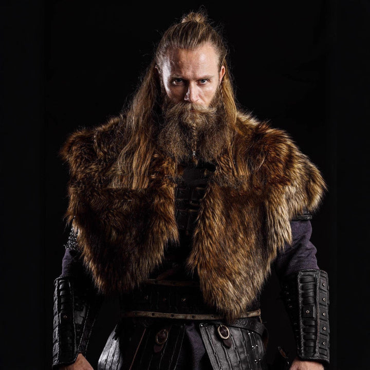 Men's historically inspired faux fur shoulder cape with leather straps Amarae